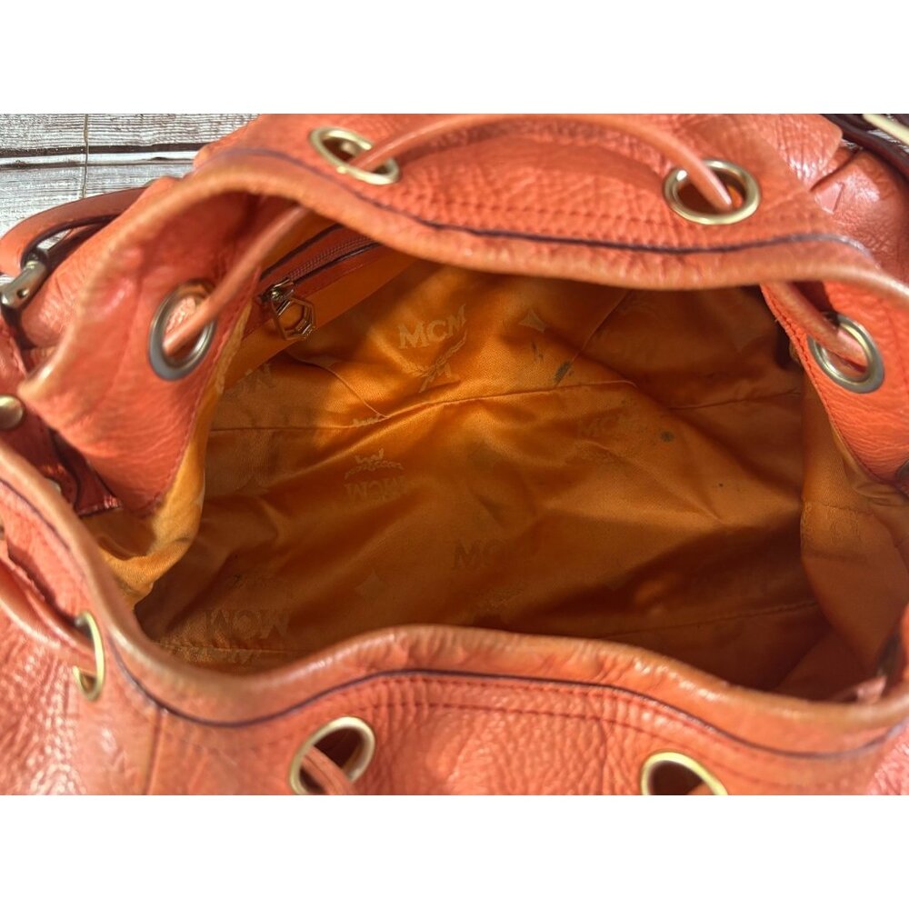 MCM Pebbled Leather Logo bucket bag color orange vintage 80's 90's - Picture 9 of 14
